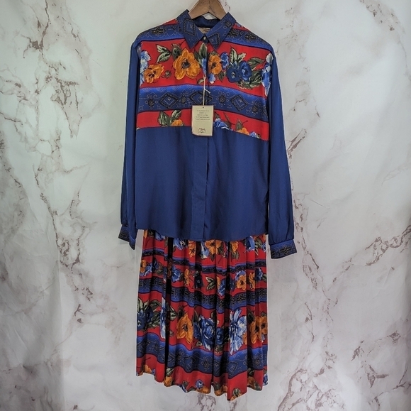 Vintage Roper Skirt Set Womens Large Button Midi Maxi Prairie Floral Western - Picture 1 of 16
